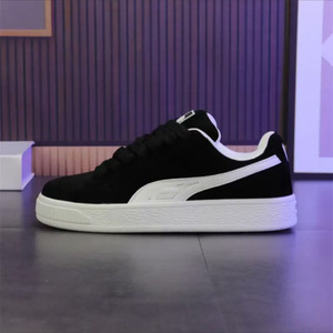 Black Faux Suede <b>Court</b> Sneakers Lace-up <b>Round</b> <b>Toe</b> Breathable EVA Midsole Rubber Outsole All Seasons PUMAS - Product Image 2