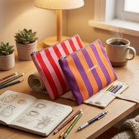 Pochette de maquillage vintage en toile rayée pour voyage, sac à fermeture éclair écologique pour papeterie et organiseur de produits de toilette