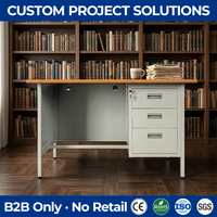 Escritorio de Oficina Minimalista con Superficie de Acero, Mesa de Computadora Metálica con 3 Cajones con Cerradura para Muebles de Escuela y Biblioteca