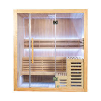 Sauna intérieur carré en bois de pruche personnalisé pour 3-4 personnes, avec bande lumineuse LED, panneau de commande électrique, vapeur humide pour la relaxation
