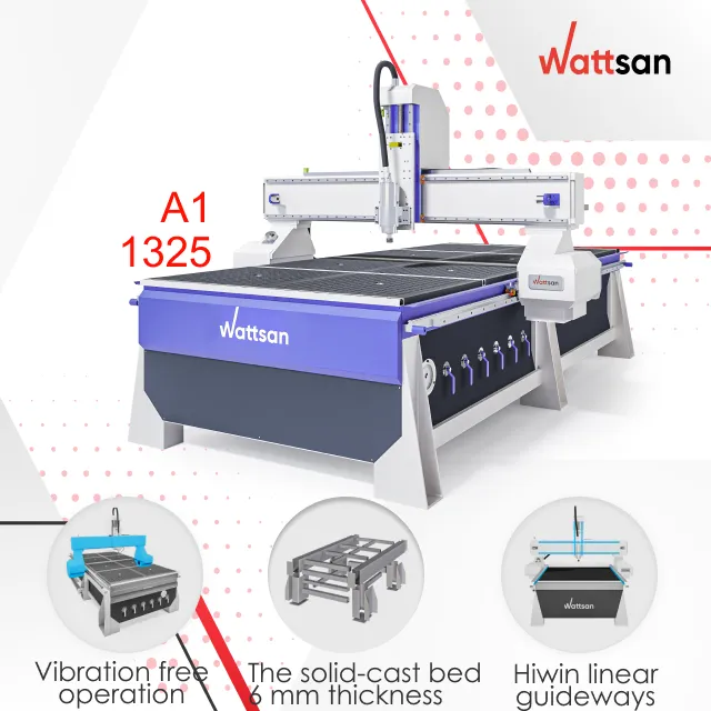 Wattsan 2024 suministros de fábrica A1 1325 1300*2500*300 3kw 4.5kw DSP A11 WOOD METALi fresadora CNC de escritorio