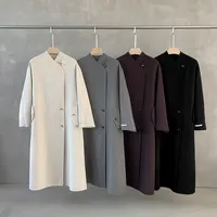 Koleksi Baru Musim Dingin 2022 Kerah Spesial Desainer Abu-abu Putih Mantel Wol Panjang untuk Wanita