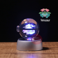 Serie de dibujos animados Venusaur K9 Crystal Pokeball Ball Regalo de recuerdo de vidrio duradero con luz de noche LED para decoración del hogar