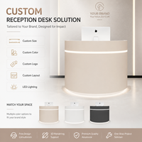 Bureau de réception moderne personnalisé, mini, demi-rond, incurvé, avec éclairage LED ambiant pour salon de beauté, spa de manucure, clinique cosmétique