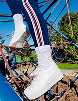Chaussettes de sport pour femmes, blanches, au-dessus du genou, épaisses, ajustées, tricotées, à séchage rapide, pour l'automne