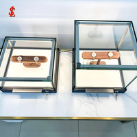 Vitrine en verre en forme de cube, présentoir à bijoux, vitrine de comptoir, boîte de rangement pour montres, verre trempé sans cadre, bord poli, base en métal