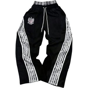 Pantalon de survêtement ample pour homme, coupe large, taille élastique avec cordon de serrage, style streetwear, avec bande latérale, respirant, en polyester et coton - Product Image 2