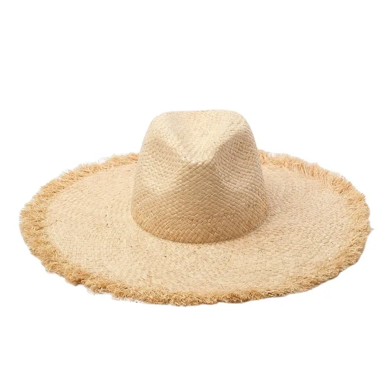 Sombreros de sol personalizados para mujer, visera ancha con logo de mujer, playa de madagascar, flexible, sombrero de paja de rafia para niños, 2020