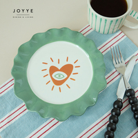 JOYYE Vaisselle en céramique Girly Vibe personnalisée, ensemble d'assiettes peintes à la main avec des fleurs tropicales, assiette à dîner en grès de 8.5 pouces