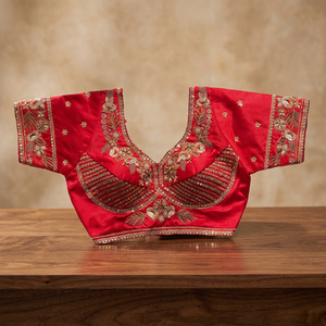 Blouse élégante ethnique exclusive en coton Khadi rouge pur Produit le plus vendu Couleur rouge Prêt à l'emploi Designer Bridal PartyWear - Product Image 3