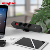 Pince de bureau réglable avec 2 prises USB, 3 sorties électriques de type EU