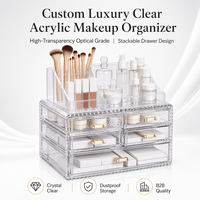Organisateur de maquillage personnalisé OEM en acrylique transparent et nylon, boîte de rangement cosmétique, présentoir à tiroirs, support pour pinceaux, étagère pour soins de la peau