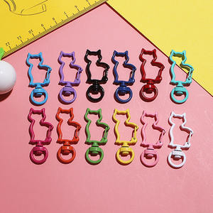 Porte-clés chat DIY en alliage, tête de lapin creuse avec pendentif cœur coloré, tendance mode, style mignon pour fille, breloque de sac - Product Image 1