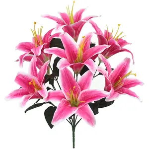 Nước hoa Lily 7 đầu lily hoa lụa nhân tạo bó hoa phòng khách đám cưới lily hoa sắp xếp trang trí