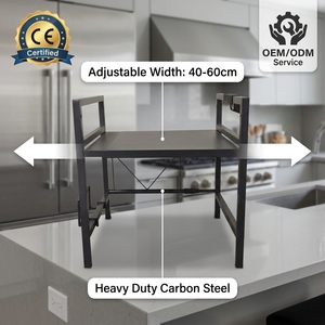 Factory Direct OEM Heavy Duty Metal Microwave Oven Rack Countertop <strong>Kitchen</strong> Storage <strong>Shelf</strong> with Hooks for <strong>Small</strong> Appliances - Product Image 3