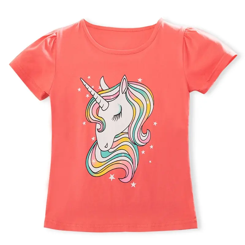 Children's Tee Shirts Unicorn Boy Tees Princess Girl T-shirts Kid's Casual Tops White Black Baby Girl Clothes