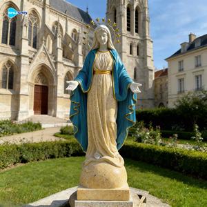 Estatua de la Virgen María de la Gracia, de mármol blanco natural, para exteriores, con manos extendidas. - Product Image 3