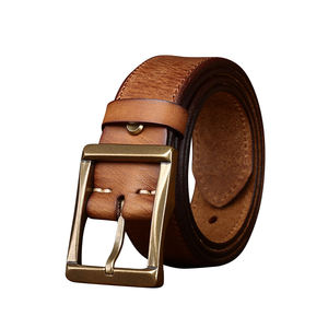 Cinturones de piel de vaca de grano superior mate Vintage de alta calidad para hombres Hebilla de cobre genuino Cinturones vaqueros de moda para hombres - Product Image 6