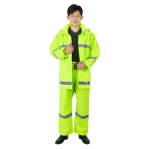 High Visibility Construction Raincoat PVC Worker Waterproof Warning Reflective Safety Raincoat