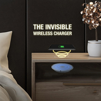 Chargeur sans fil rapide caché longue portée 5-15 mm |   OEM ODM, sans autocollants, compatible avec les tables en forme de L et les tables de chevet