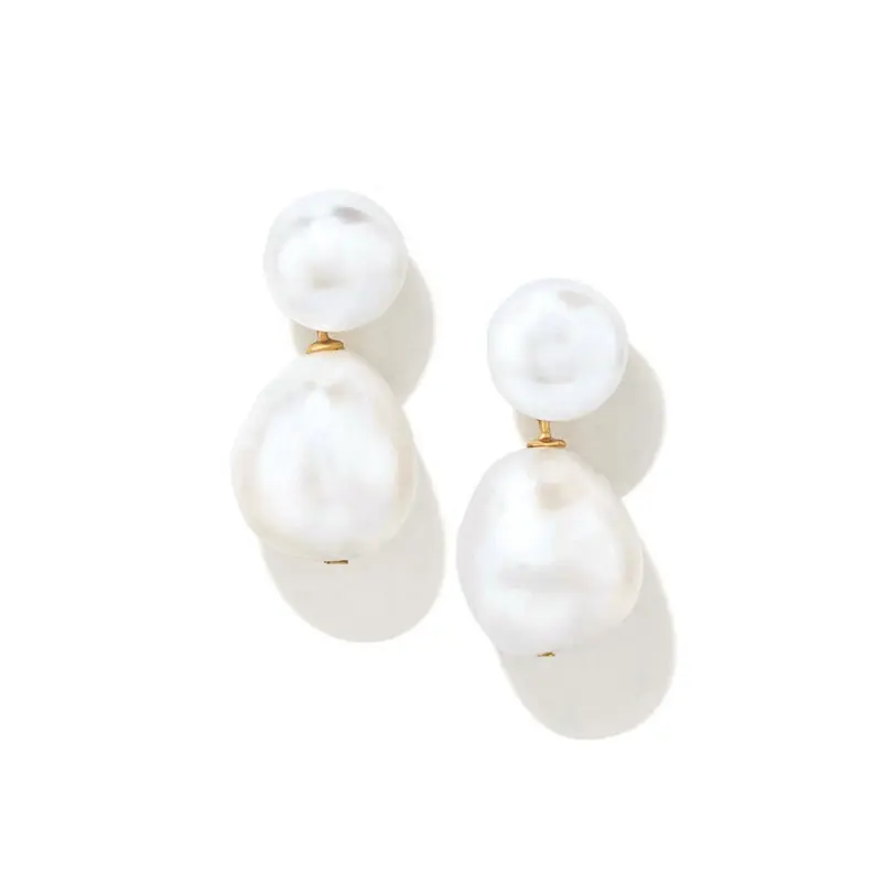 Gemnel luxury jewelry 925 silver 18k gold bold freshwater pearl drop button pearl earrings women