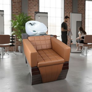 Sillón de Lavacabezas Moderno de Cuero Sintético PU con Accesorios para Salón de Belleza - Product Image 3