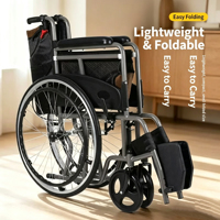 Silla de Ruedas Manual Ligera de Acero al Carbono, Carrito Portátil de Empuje Manual para Viajes al Aire Libre para Personas Mayores y Discapacitadas