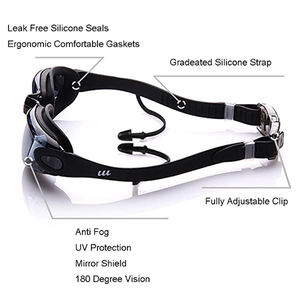 Lunettes de natation avec bouchons d'oreille intégrés pour adultes, hommes, femmes et enfants de plus de 8 ans, sans fuites, anti-buée, protection UV - Product Image 2