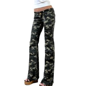 Jeans évasés décontractés taille basse pour femmes, style bootcut, en denim stretch délavé, coupe skinny, vente en gros - Product Image 6