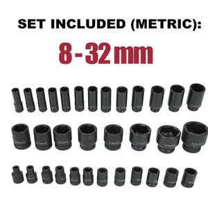 Jeu de douilles à chocs robustes de 35 pièces, entraînement 1/2 pouce, douilles profondes métriques 8-32 mm, coffret portable |   Pour la réparation de camions et de véhicules automobiles - Product Image 5