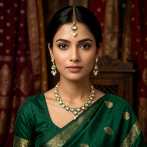 Parure de collier Kundan vert de luxe avec boucles d'oreilles assorties, bijoux de mariée traditionnels plaqués or, faits à la main, ethniques, pour mariage et fête - Product Image 1