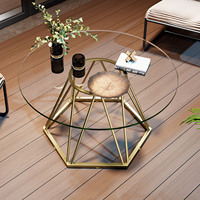 Table Basse de Salon de Luxe Contemporaine et Moderne en Verre Ronde avec Cadre Métallique Hexagonal pour Salon et Bureau