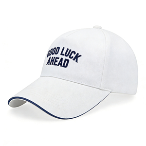 Casquette de baseball 5 panneaux INJAE VINA brodée 'Good Luck Ahead' blanche, décontractée, sportive, en toile de coton, unisexe, réglable, protection solaire - Product Image 2