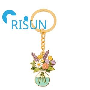 个性化徽标多种郁金香雏菊野花薰衣草花束珠宝钥匙扣钥匙链定制花瓶珐琅钥匙扣 - Product Image 5