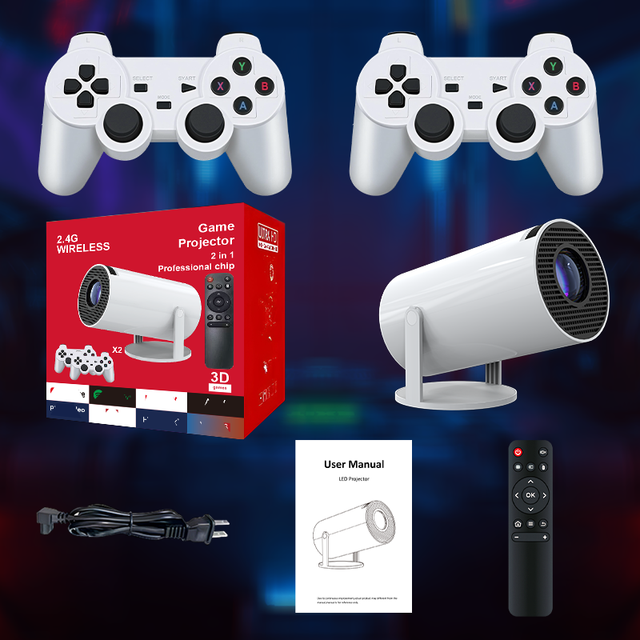 F320 1080P Max Game Pad Combo Dual Game Handle 1080p 3D 180 Rotating Ceiling Android 9.0 15000+ Games Video Projectors