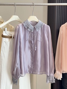 <span class=keywords><strong>Camicetta</strong></span> da donna in stile francese con pizzo sul collo, maniche a bolle in garza a stella, nuova collezione primavera, top a maniche lunghe squisito per la stratificazione interna - Product Image 5