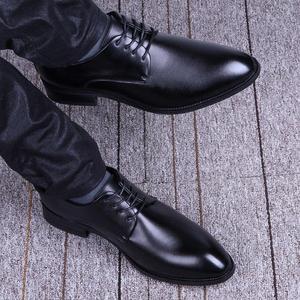 Chaussures habillées en cuir pour hommes, à bout pointu, à lacets, rehaussantes, pour affaires, mariage, décontractées, tendance, jeunesse - Product Image 1
