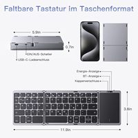 Teclado plegable súper delgado de tres velocidades, recargable, portátil, inalámbrico, con panel táctil para tabletas