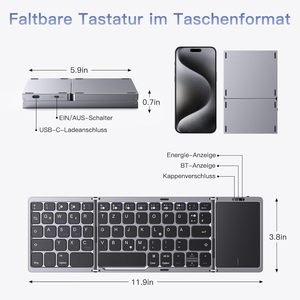 Super slim three-speed folding keyboard rechargeable portable wireless folding keyboard with touchpad for <b>tablets</b> - Product Image 4
