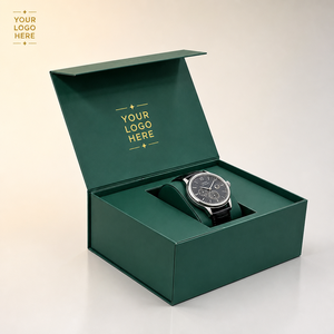 Customized matte green magnetic watch case, luxurious watch packaging box, with customizable foam lining, suitable for retailers - Product Image 1