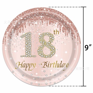 Ensemble de fournitures de fête jetables en PE sur le thème du 18e <span class=keywords><strong>anniversaire</strong></span>, avec assiettes en papier, gobelets en papier et nappe, en or rose et diamant, pour la célébration - Product Image 6