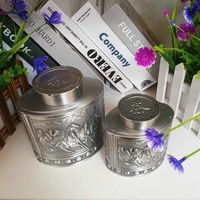 Boîte à thé en alliage de zinc avec huit chevaux au galop, style rétro, en métal argenté antique, motif de succès, pour le stockage du thé en vrac