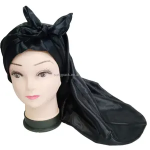 Toptan saten eşarp için kıvırcık saç-Siyah kadın ipek Durags Bandana Bonnet kıvırcık saç sarar uyku kapaklar saten eşarp Headwrap
