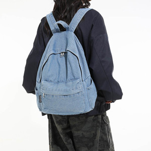 Retro Washed Denim <b>Backpack</b> <b>Large</b> Capacity Vintage Style For Women School College Casual Daypack - Product Image 4