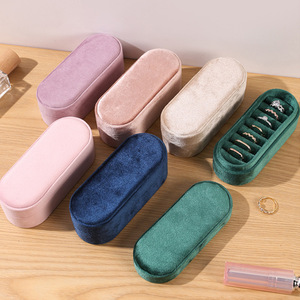 Oval Velvet Jewelry <b>Storage</b> Box Solid Color <b>Ring</b> Case Simple Style Lids Closure for Jewellery <b>Storage</b> - Product Image 2