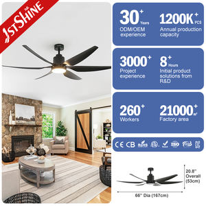 1stshine LED ventilador de techo Oficina inteligente grande 66 pulgadas aspas de plástico ventilador de techo negro con luz LED - Product Image 3