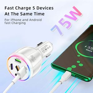 ที่ชาร์จในรถยนต์คุณภาพสูง 75W ชาร์จเร็วพิเศษ 2USB+3Type C ที่ชาร์จในรถยนต์แบบหลายพอร์ตสำหรับโทรศัพท์มือถือ - Product Image 5
