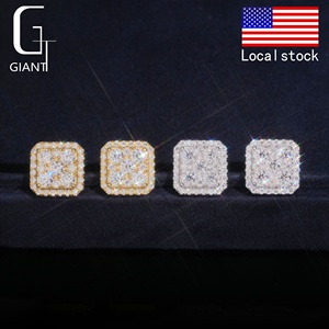 Bijoux Hip Hop à la Mode en Stock Local aux États-Unis, Boucles d'Oreilles Carrées en Moissanite Glacée VVS avec Fermoir à Vis, pour Hommes - Product Image 2