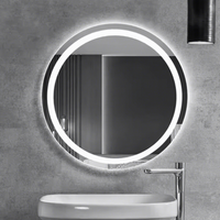 Miroir LED rond moderne sans cadre à écran tactile intelligent, mural, pour maquillage, avec rétroéclairage dimmable, idéal pour chambre d'hôtel, vente en gros