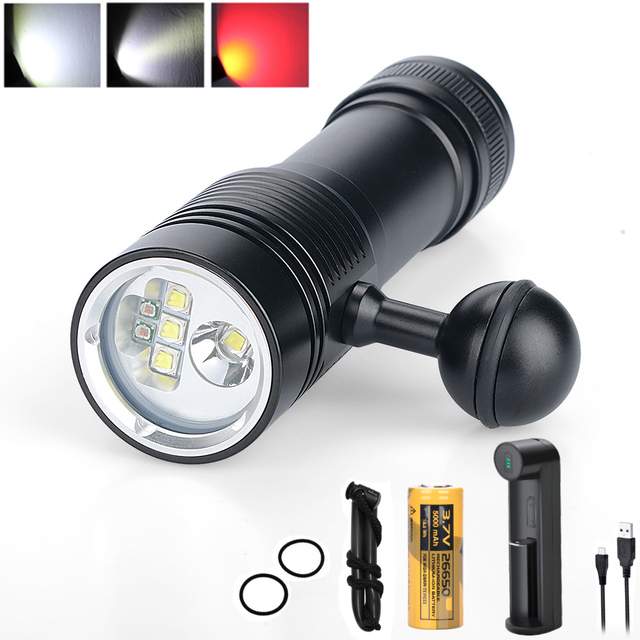 Waterproof 3000lumens Diving Flashlight Strong Light Scuba Diving Flashlight Underwater Diving 18650 26650 LED Flashlight